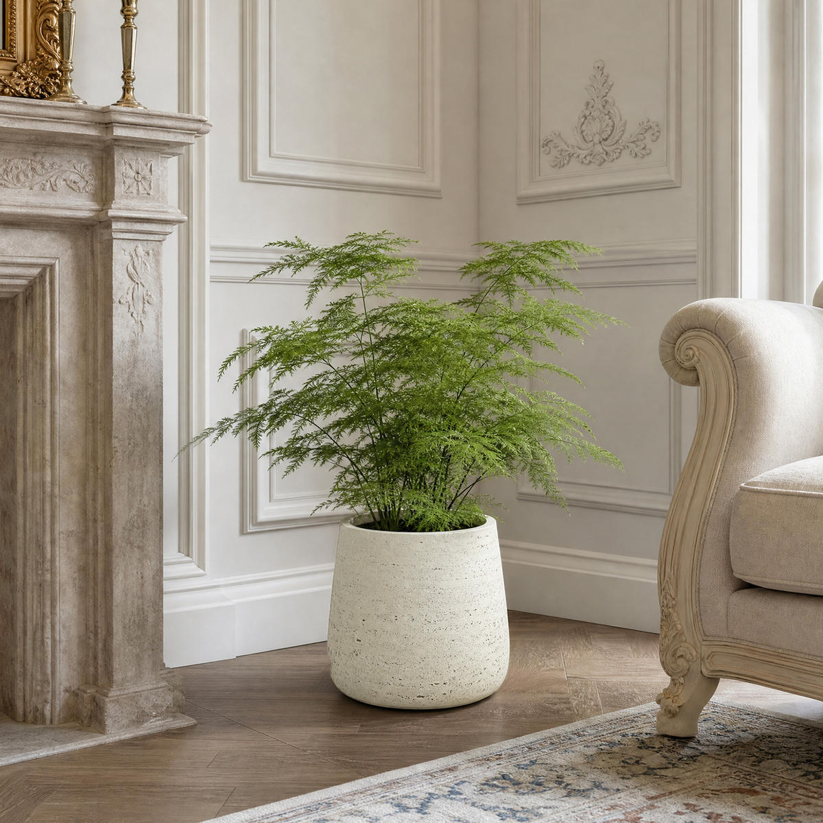 BLUMENTOPF groß & rund mit Ablaufloch, Ø 26 × H 24 cm, Creme - Weiß, Naturmaterialien (24cm) - Hometopia