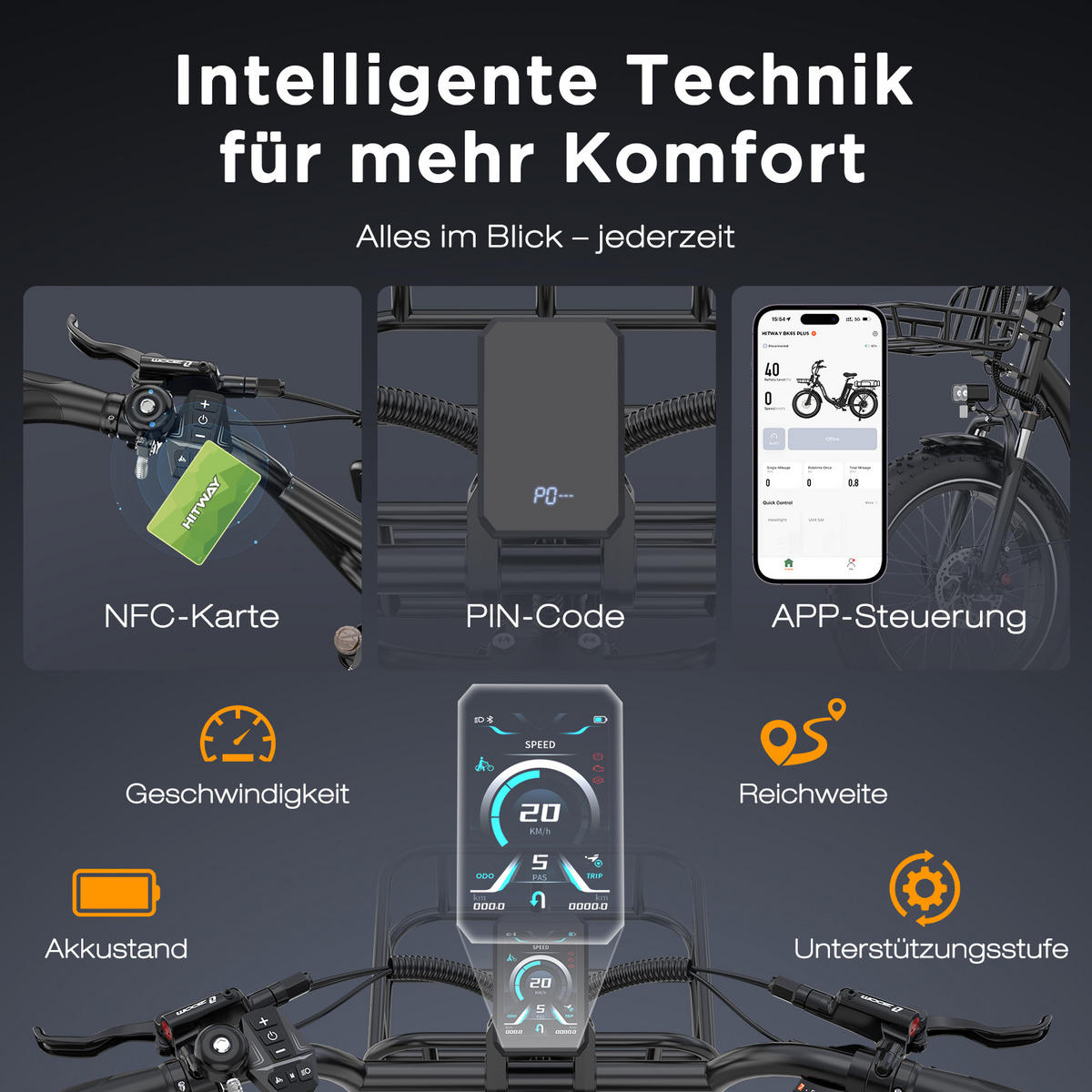 E-BIKE BK6S PLUS-R 1296 Wh Akku Reichweite bis 160 km - Schwarz, Metall (79cm) - HITWAY