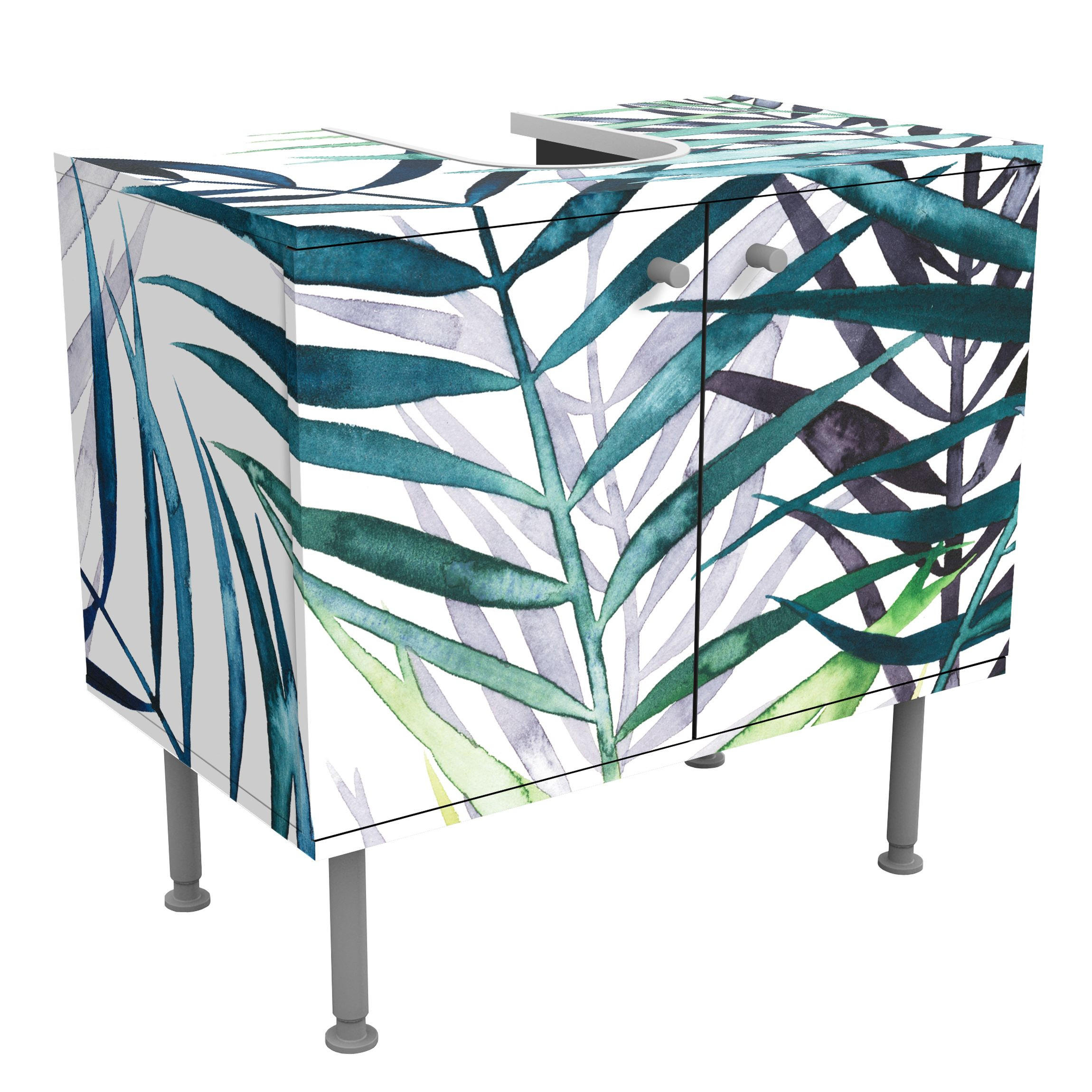 WASCHBECKENUNTERSCHRANK Exotisches Blattwerk - Palme 60/55/35 cm - Grün, Holzwerkstoff (60/55/35cm) - Bilderwelten
