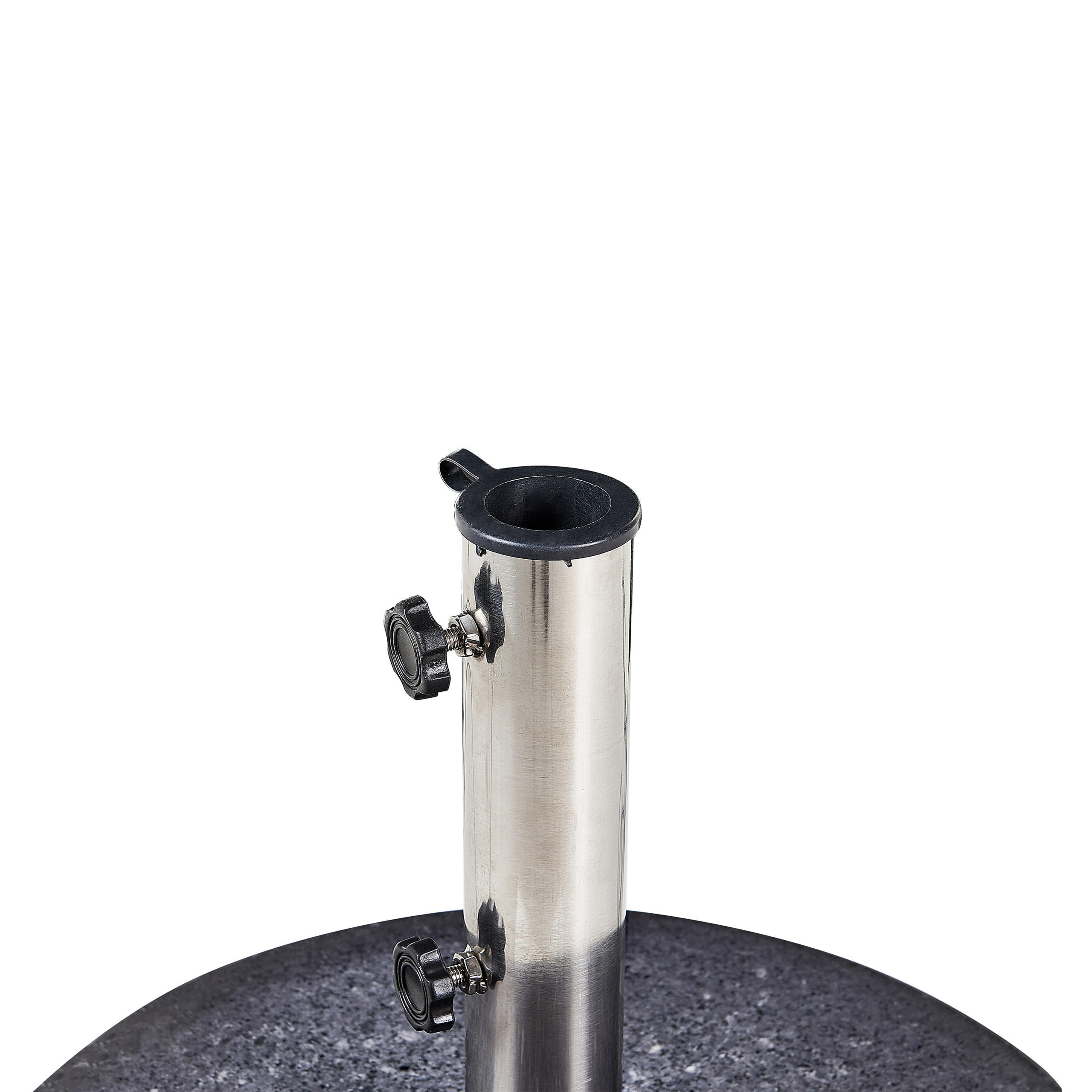 SONNENSCHIRMSTÄNDER Granit/Edelstahl schwarz 45 cm Ceggia - Silberfarben/Schwarz, Stein (45/45cm) - Beliani