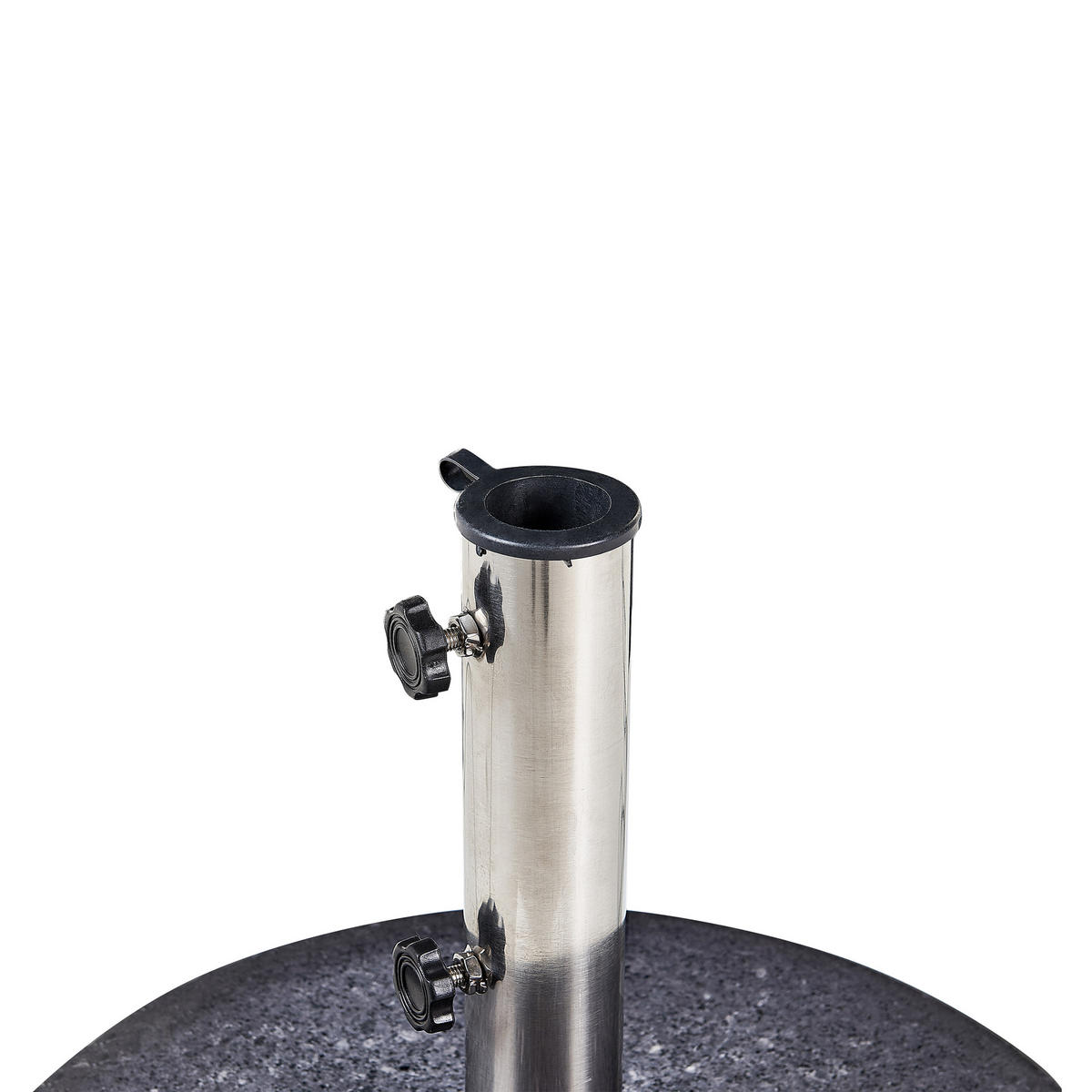 SONNENSCHIRMSTÄNDER Granit/Edelstahl schwarz 45 cm Ceggia - Silberfarben/Schwarz, Stein (45/45cm) - Beliani