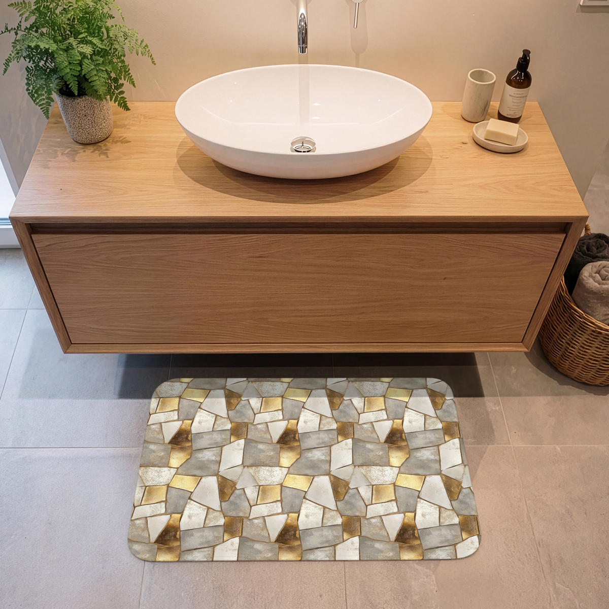 KOUPELNOVÁ PŘEDLOŽKA Mozaika - Mramor - Zlato 80x50 cm - šampaňská, textil/plast (80/50cm)