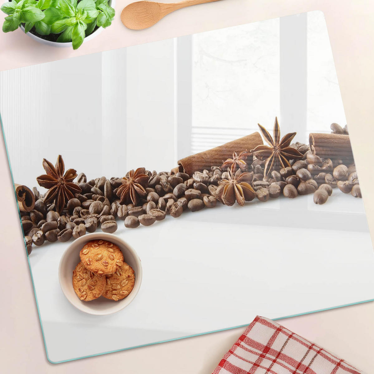 GLASPLATTE 60x52 cm Kaffeebohnen und Zimt - Braun, Glas (60/0.4/52cm) - TULUP