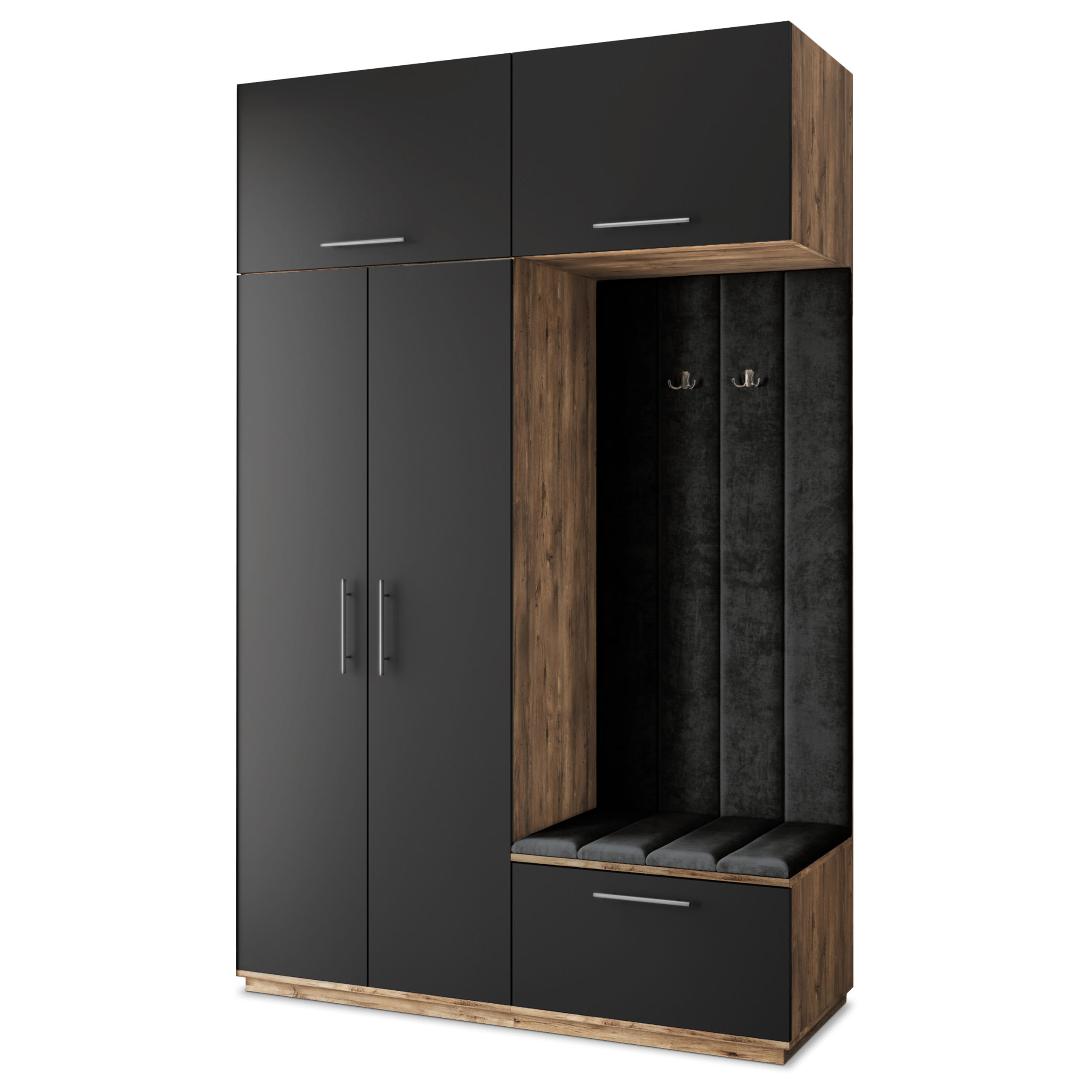 Masseno Garderobenschrank Eiche, Schwarz, Schwarz 150x240x60 cm