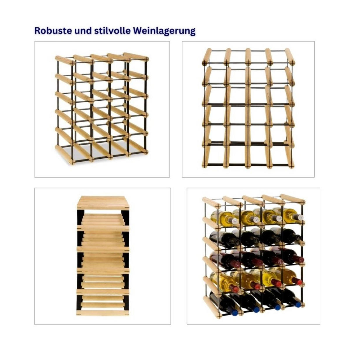 WEINREGAL Vinotega Mod Metal 52,5x42,5x24,5 cm 4x5 Flaschen Massives Kiefernholz Natur - Naturfarben, Holz (42.5/52.5/24.5cm) - PROREGAL