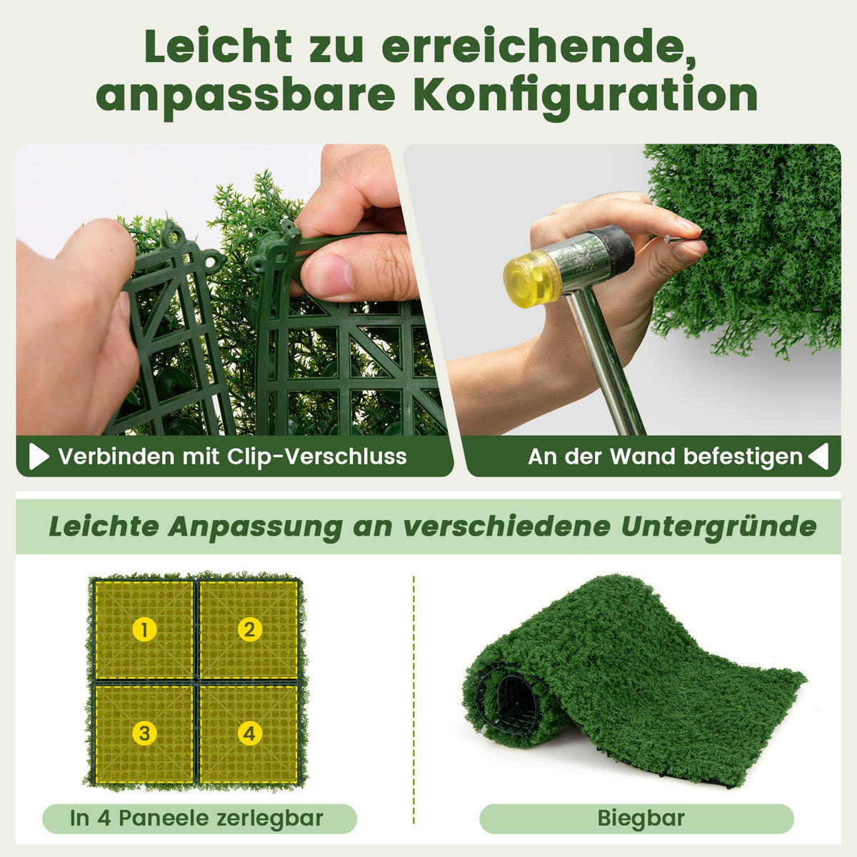 VÄXTVÄGG Grön - Grön, Plast (1cm) - COSTWAY