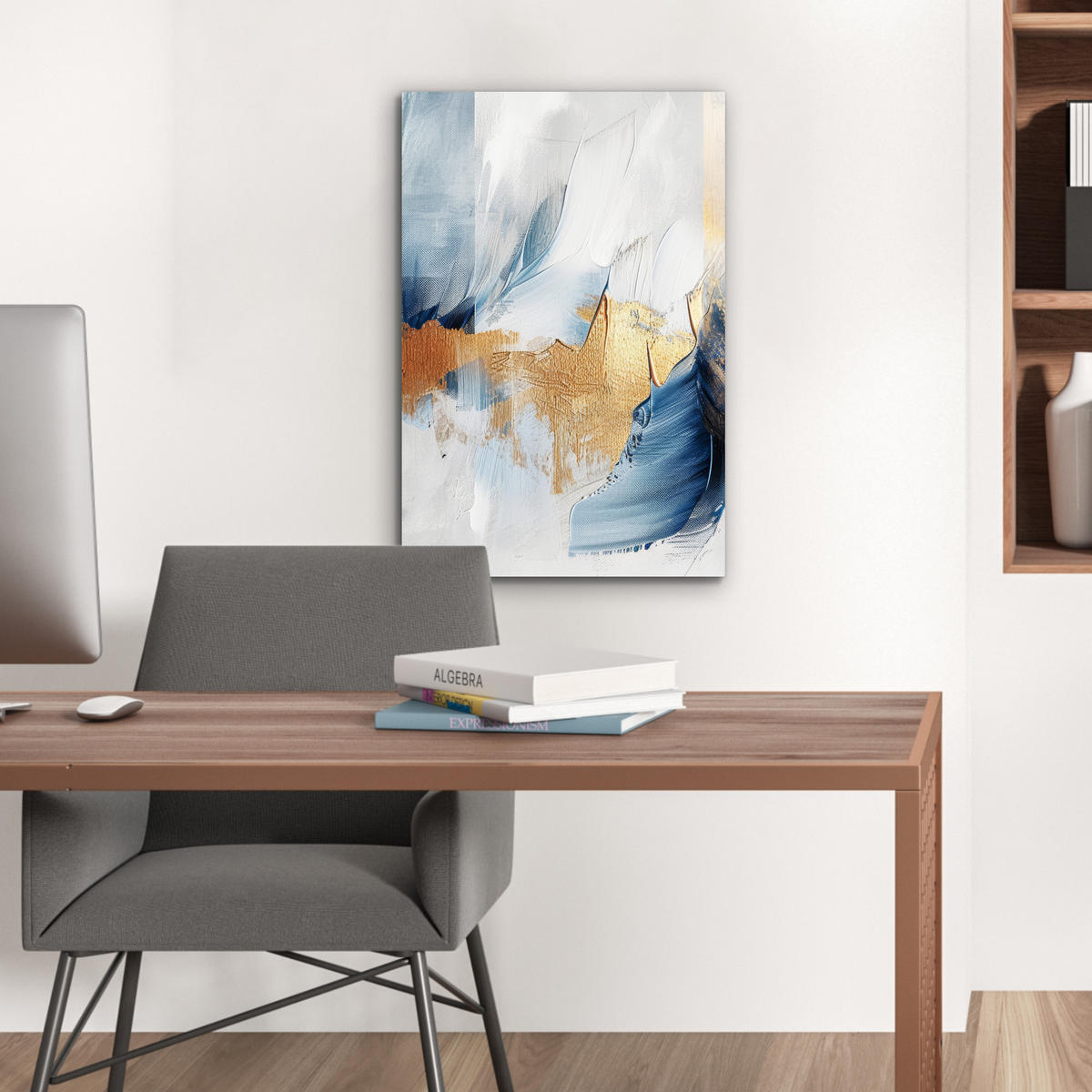 METALLBILD Gold - Blau - Aquarell - Kunst - Modern 40x60 cm - Hellblau, Metall (40/60cm) - MuchoWow