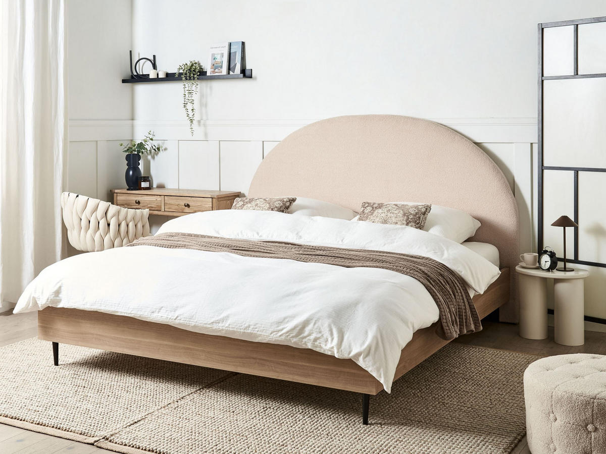SÄNG med ribbotten 180x200 cm beige Millay - Beige, Textil (180/200cm) - Beliani