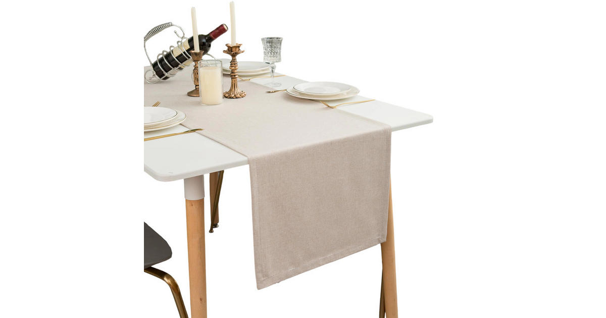 SHOPENTRA TISCHLÄUFER 40x180 cm Beige in Leinenoptik, Wasserabweisend, Waschbar, Moderne Tischdekoration jetzt nur online ➤