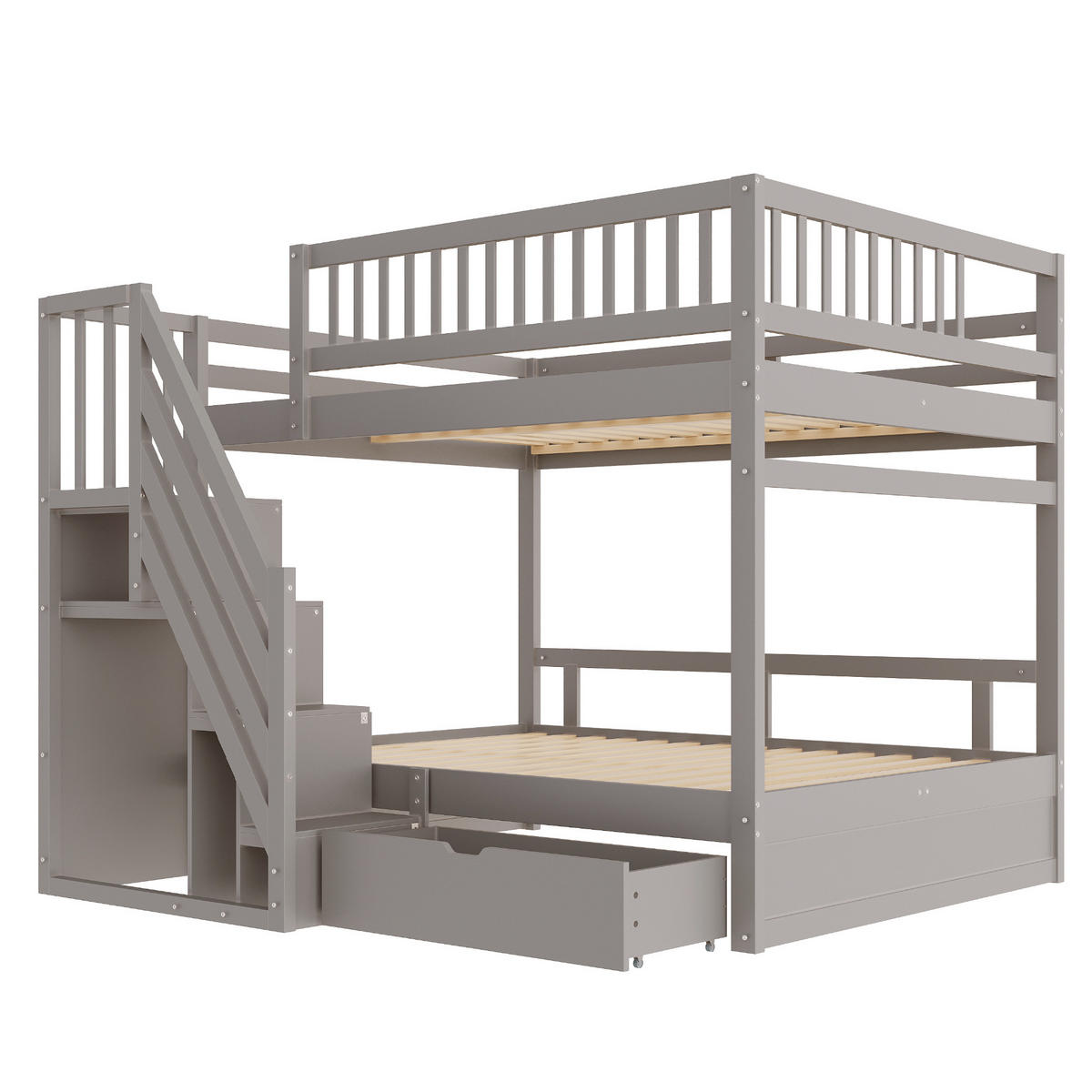 ETAGENBETT 140/200 cm Grau mit Lattenrost aus Massivholz - Grau, Holz (140/200cm) - MIVRAY