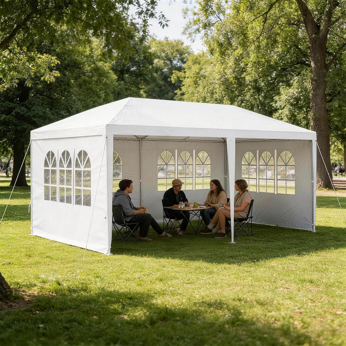 GARTENZELT 3 x 6 m Wasserdicht mit 6 Seitenwänden Weiß - Weiß, Textil (600/250/300cm)