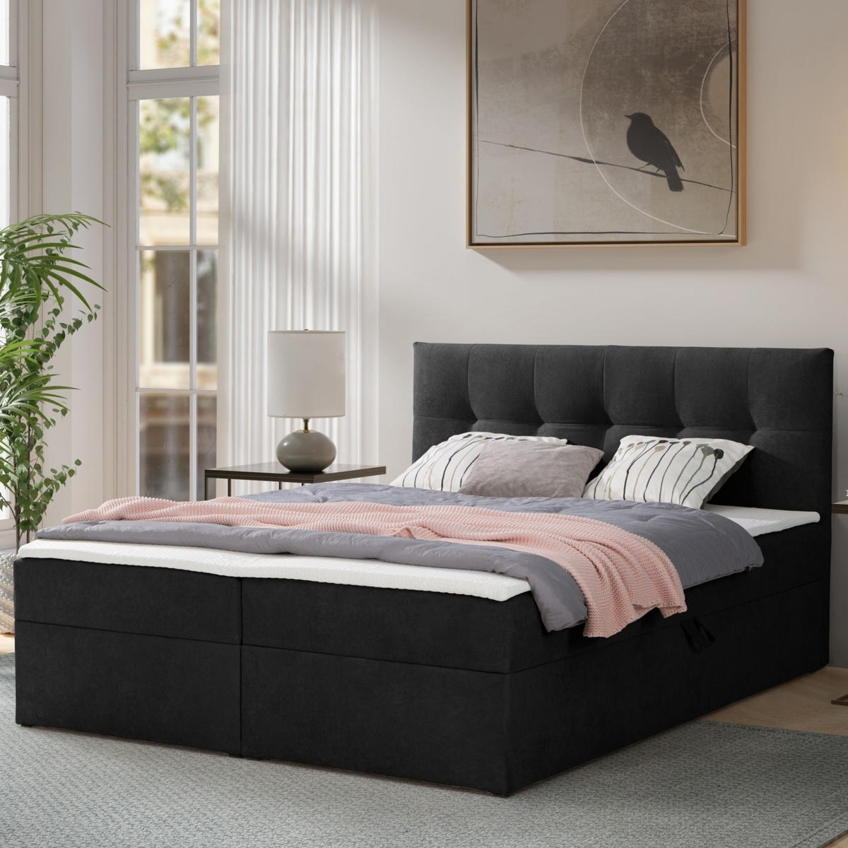 BOXBETT Toronto 180x200 Bonell-Matratze H3 und Topper - Silberfarben/Schwarz, Holz/Holzwerkstoff (180/200cm) - Ravio