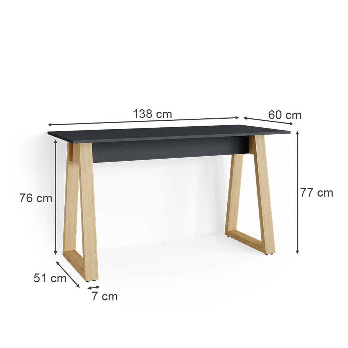 SCHREIBTISCH Nautica Anthrazit 138 x 60 cm - Anthrazit/Buchefarben, Holzwerkstoff (60/138/77cm) - Vicco