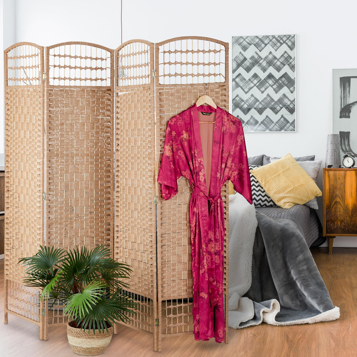 PARAVENT - Hellbraun, Holz/Papier (180/180/2cm) - Relaxdays