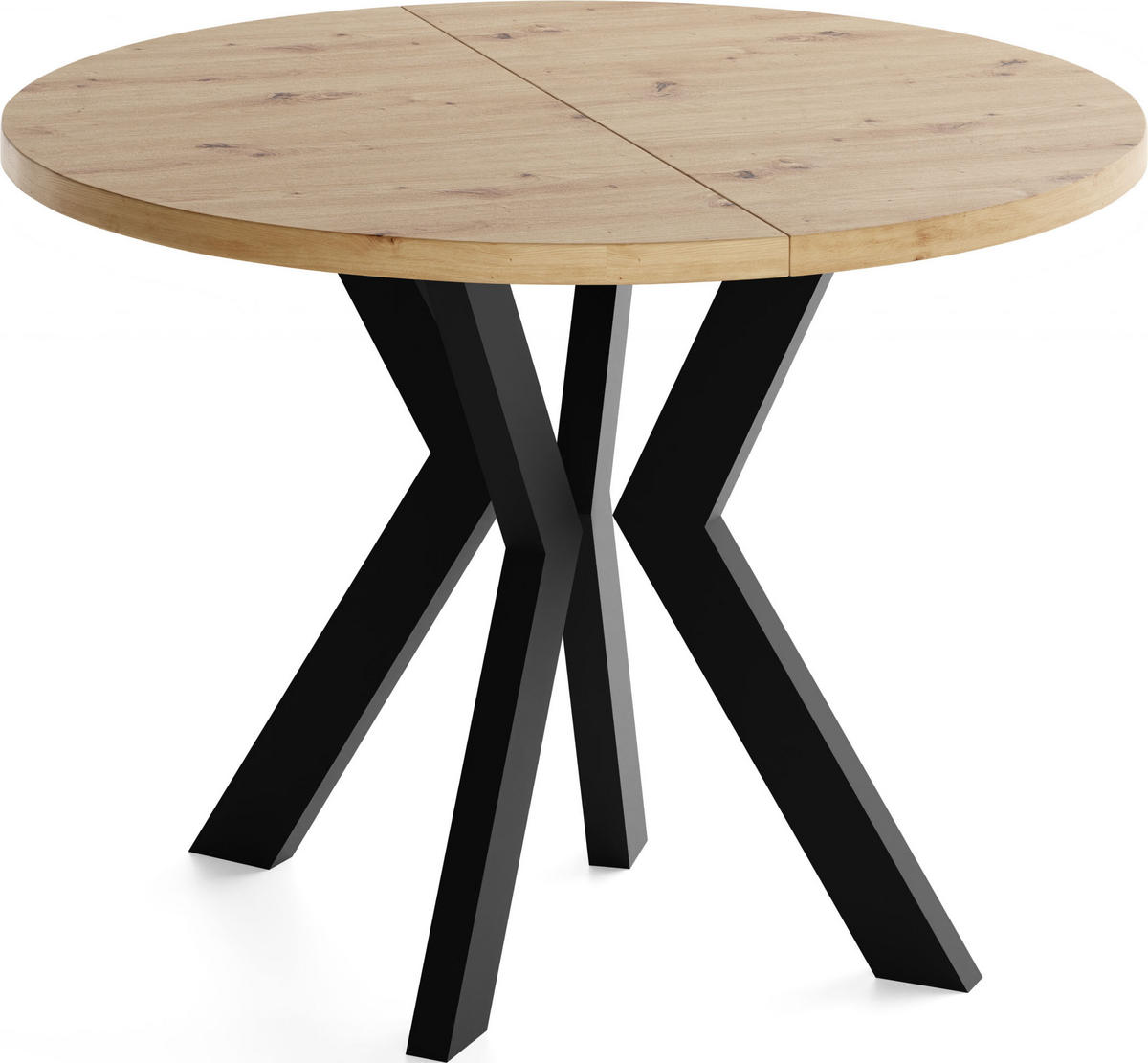 ESSTISCH Savio rund ausziehbar verlängerbar XXL, Eiche Artisan Hellbraun 100-300/100/77 cm - Schwarz/Eiche Artisan, Holz/Holzwerkstoff (100/100/77cm) - WFL GROUP