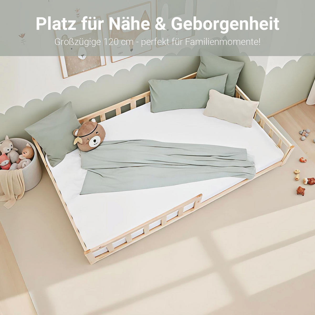 BODENBETT 120x200 cm Natur mit Lattenrost - Naturfarben, Holz (120/200cm) - Homestyle4u