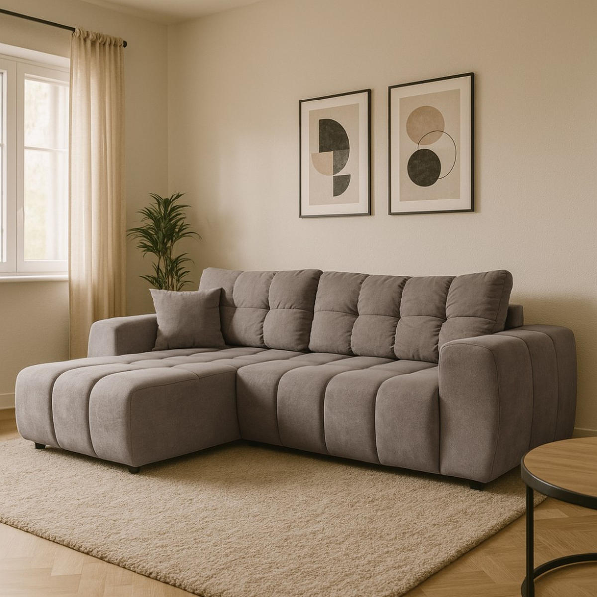 ECKSCHLAFSOFA Ferio mit Bettkasten, universelle Ottomane, Hellbraun - Hellbraun/Schwarz, Textil (253/172cm) - Beautysofa