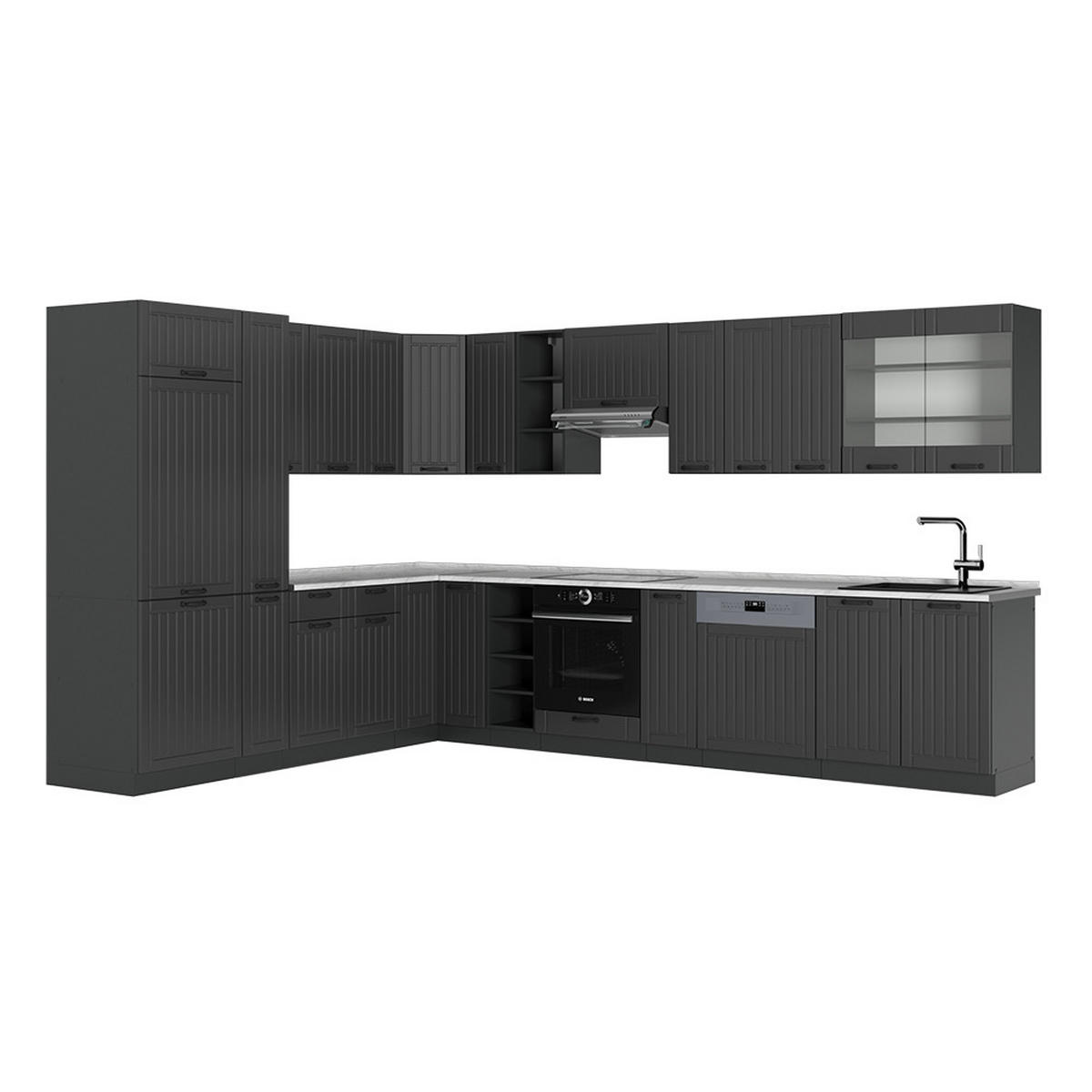 ROHOVÁ KUCHYŇ Fame-Line Tmavě šedá - tmavě šedá/antracitová, kompozitní dřevo (347/81.6/60cm) - Vicco