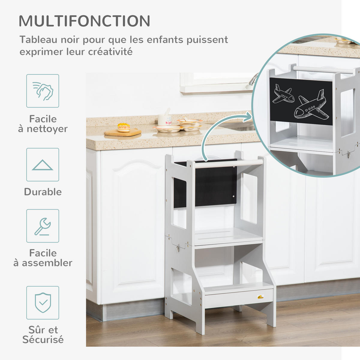LERNTURM DE-17264 3-in-1 mit Tafel & Sicherheitsrand Grau - Grau, Holzwerkstoff (44/86/42cm) - ComfortXL