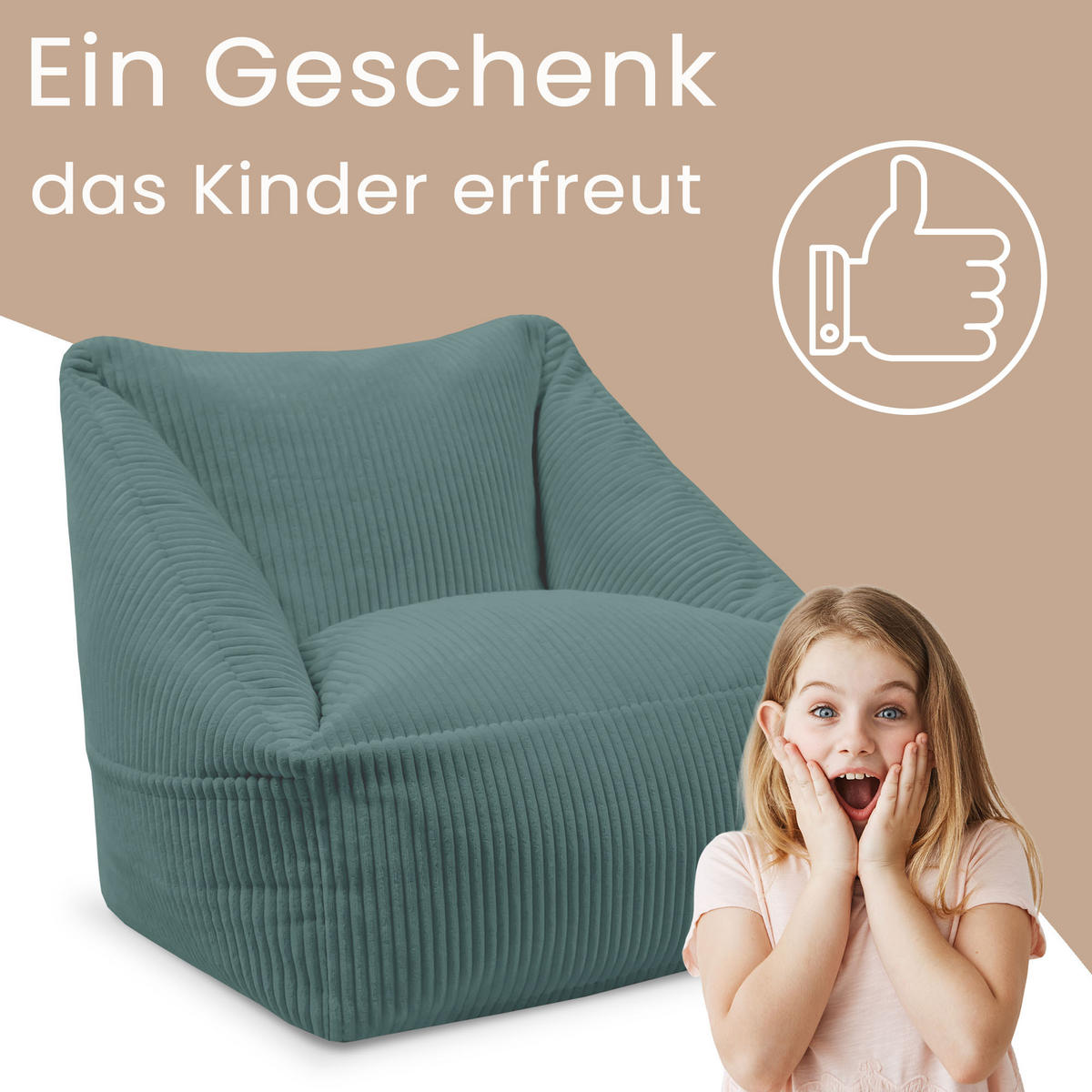 SITZSACK-SESSEL Bambino 55/60/55 cm, weicher Cord 380 g/m², mit Griff & Seitentasche, Meeresblau - Blau, Textil (55/55/60cm) - Dreamroots