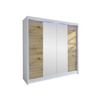 SCHWEBETÜRENSCHRANK Talin II, mit RGB LED Beleuchtung - Silberfarben/Eiche Artisan, Holzwerkstoff/Metall (180/215/58cm) - MIRJAN24