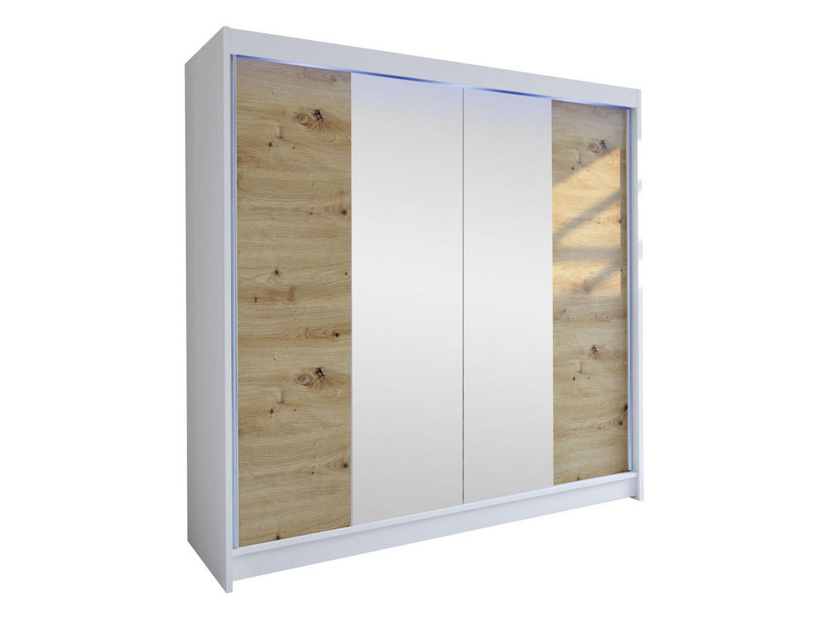 SCHWEBETÜRENSCHRANK Talin II, mit RGB LED Beleuchtung - Silberfarben/Eiche Artisan, Holzwerkstoff/Metall (180/215/58cm) - MIRJAN24