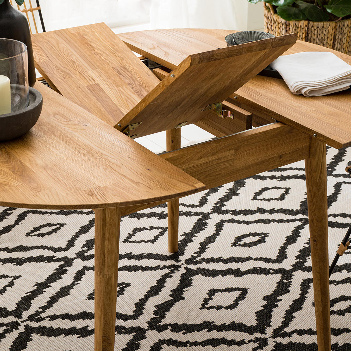 ESSTISCH mit Ausziehfunktion - Eiche massiv - Eichefarben, Holz (100/100/75cm) - home24