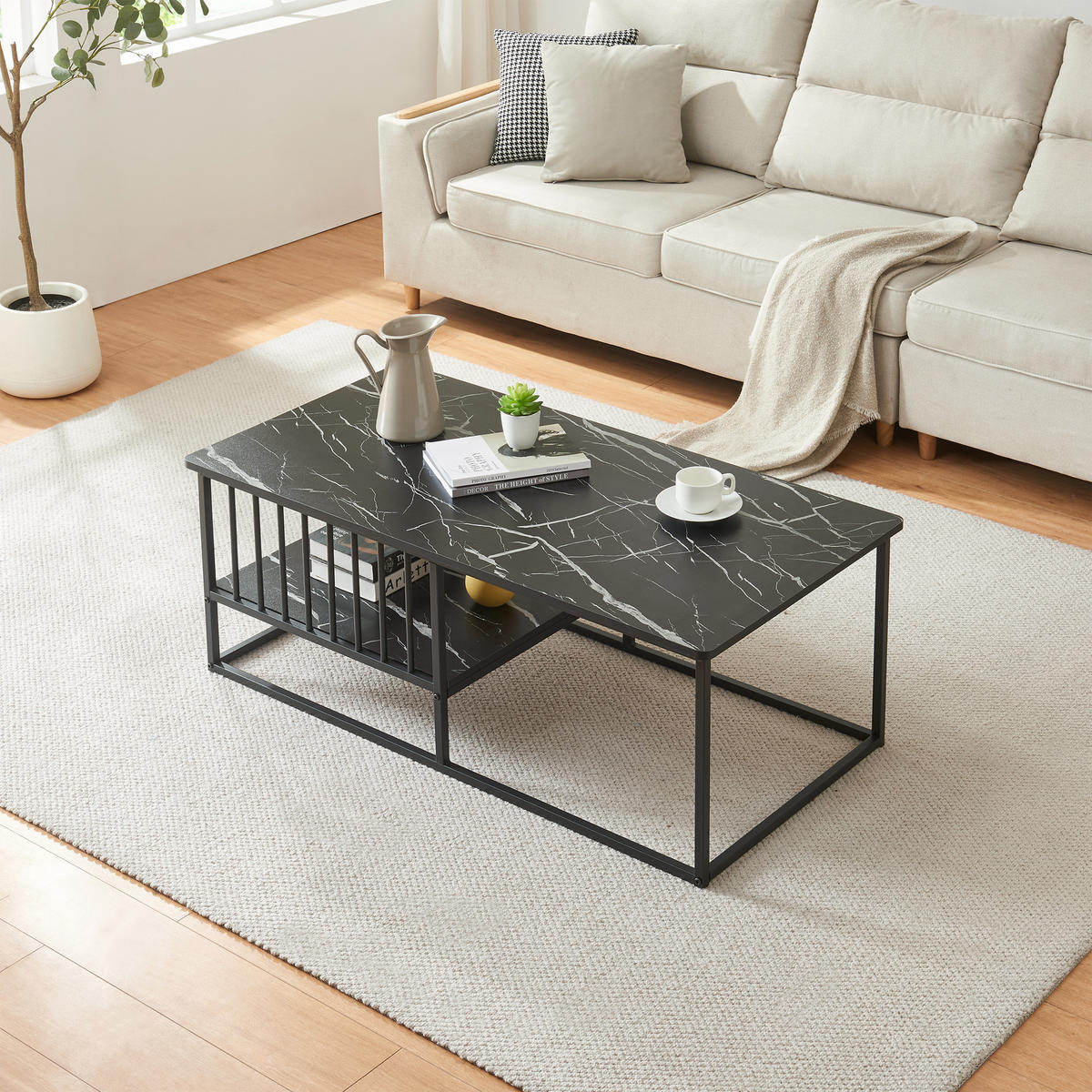 KONFERENČNÍ STOLEK Raukurg 120/60/44 cm - černá, kov/kompozitní dřevo (60/120/44cm) - [en.casa]