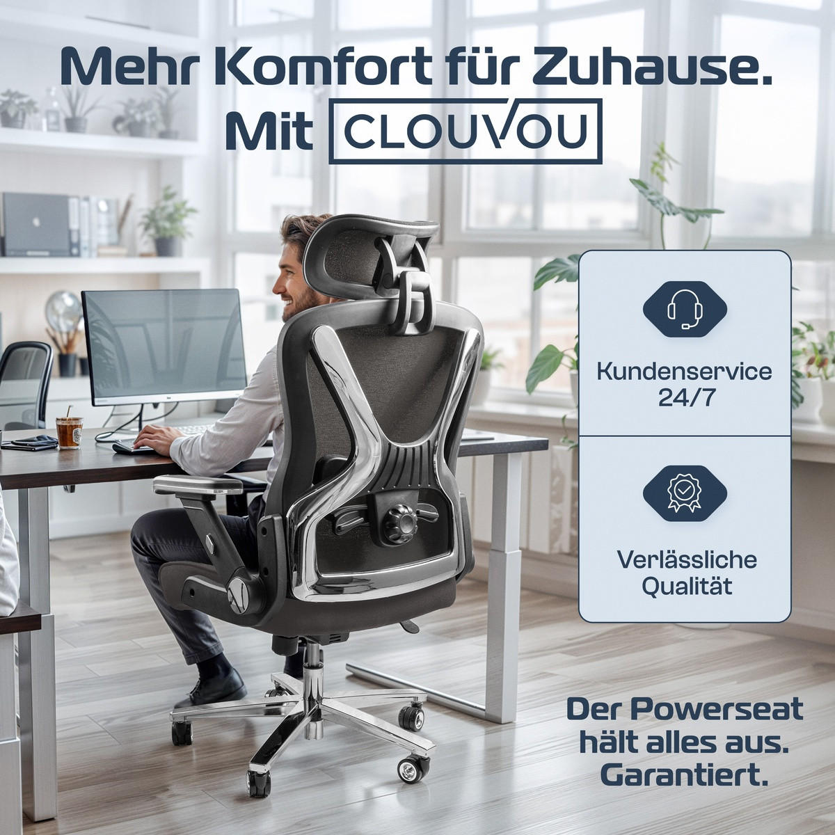 BÜROSTUHL PowerSeat Anthrazit - Anthrazit/Silberfarben, Kunststoff/Textil (74/135/74cm) - Clouvou