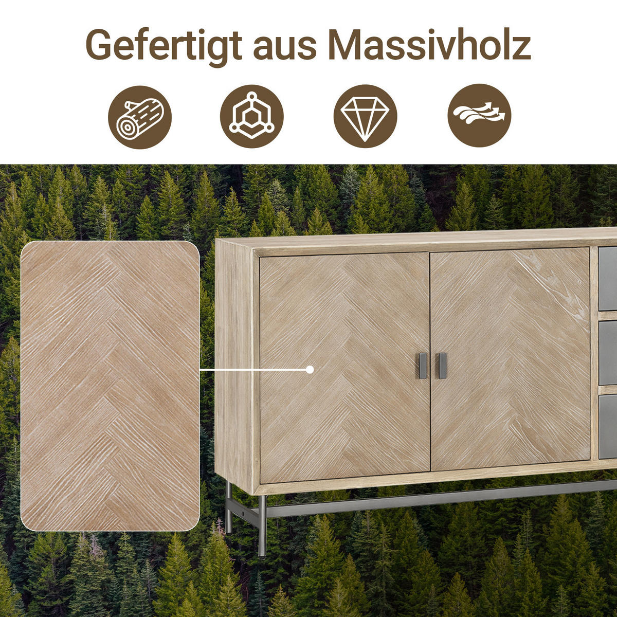 SIDEBOARD Natur - Naturfarben, Holzwerkstoff (200/81.5/40.6cm) - SoBuy