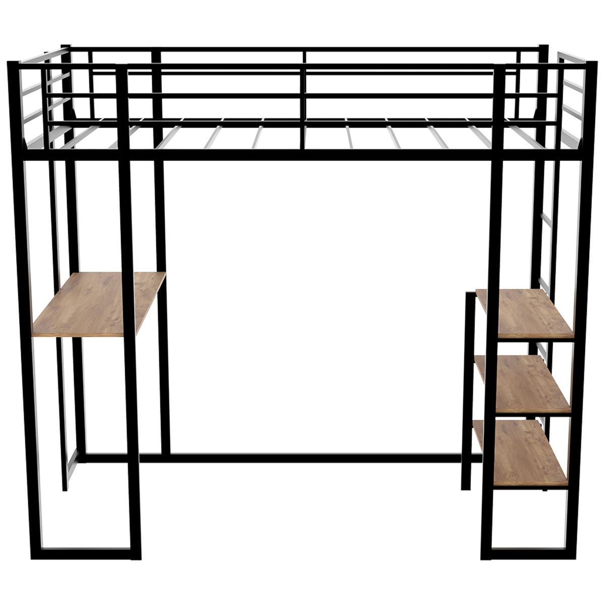 HOCHBETT mit Schreibtisch und beidseitiger Leiter Eisen Schwarz - Schwarz, Holz (90/190cm) - Meubliv