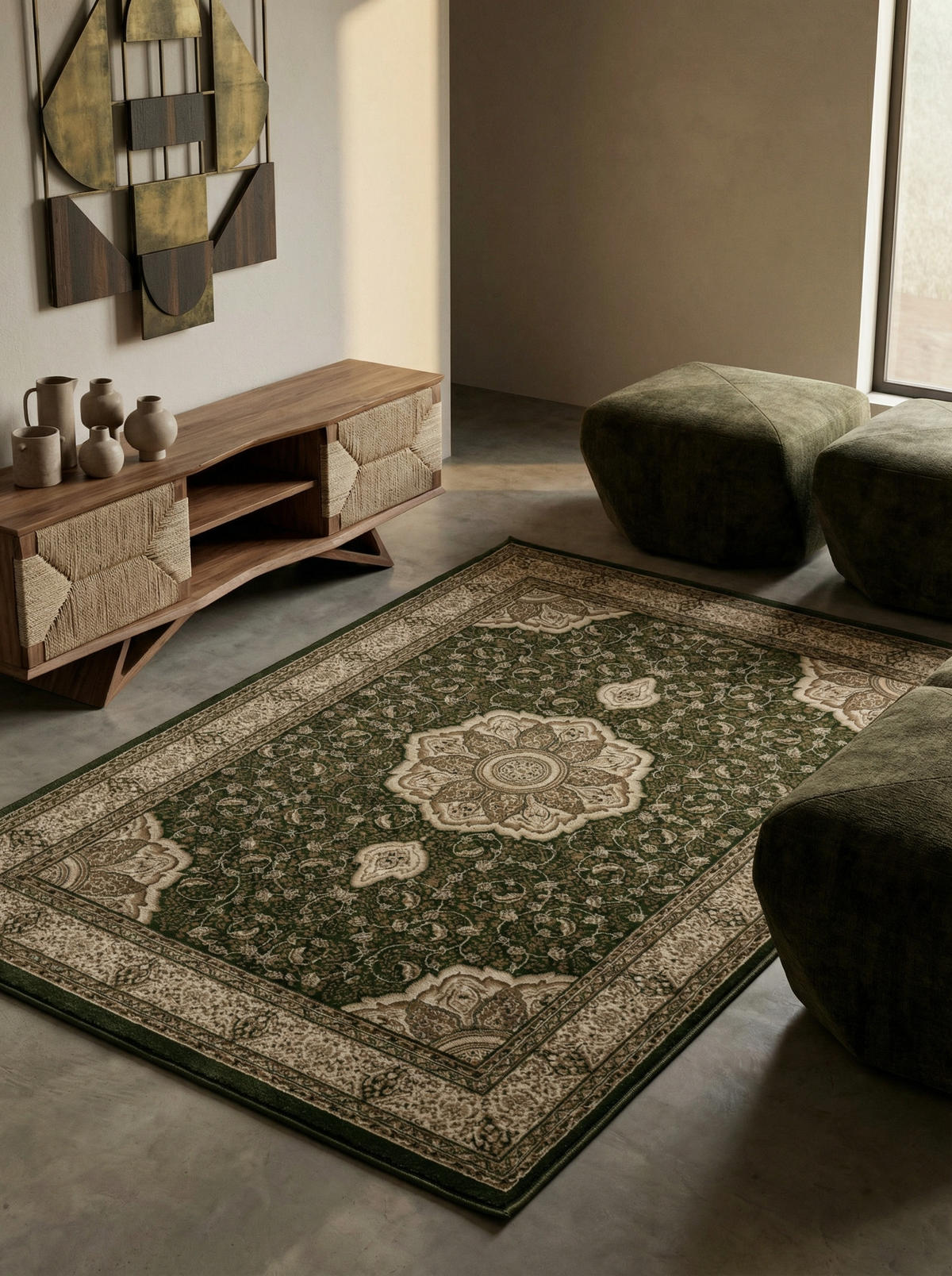 TEPPICH Kurzflor GEISLER in Grün, orientalisch, 200 x 290 cm - Grün, Textil (290/200cm) - KADIMA DESIGN