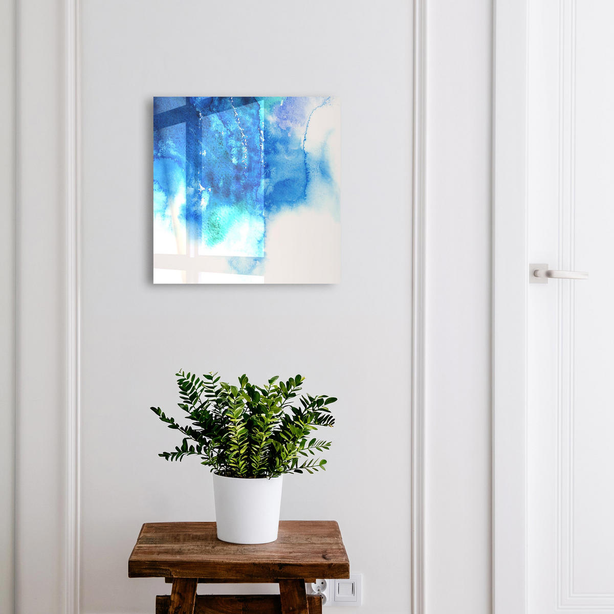 SCHLÜSSELBOX Schwarz 30x30 cm- Türöffnung nach rechts - Blaue Wellen - Blau, Metall (30/30/5cm) - TULUP