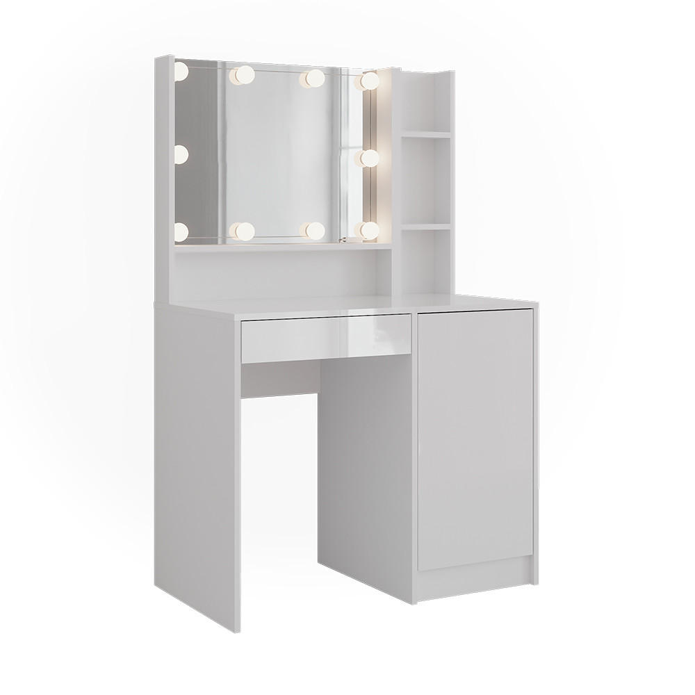 SCHMINKTISCH Sherry Weiß/Weiß Hochglanz 89.8 cm 4 Teile - Weiß Hochglanz, Holzwerkstoff (89.8/76/50.1cm) - Vicco