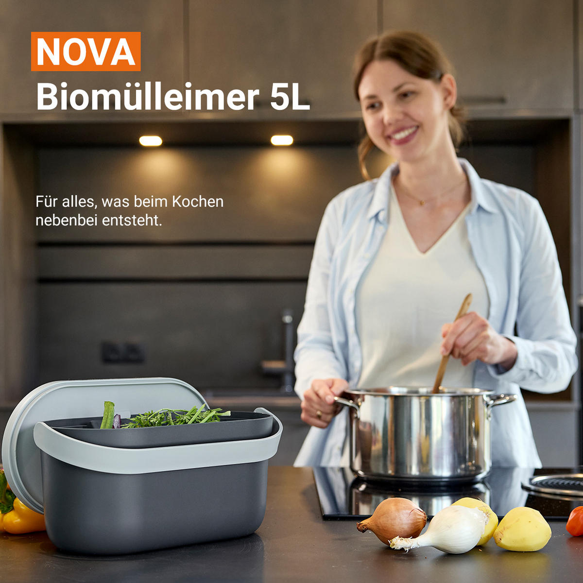 BIOMÜLLEIMER 5 L, graphite grey / steingrau - Grau, Kunststoff (16/16/31cm) - GARANTIA