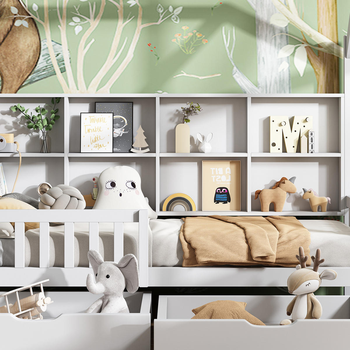 HAUSBETT 90/200 cm Weiß mit Stauraum und Schubladen - Weiß, Holz (90/200cm) - OKWISH