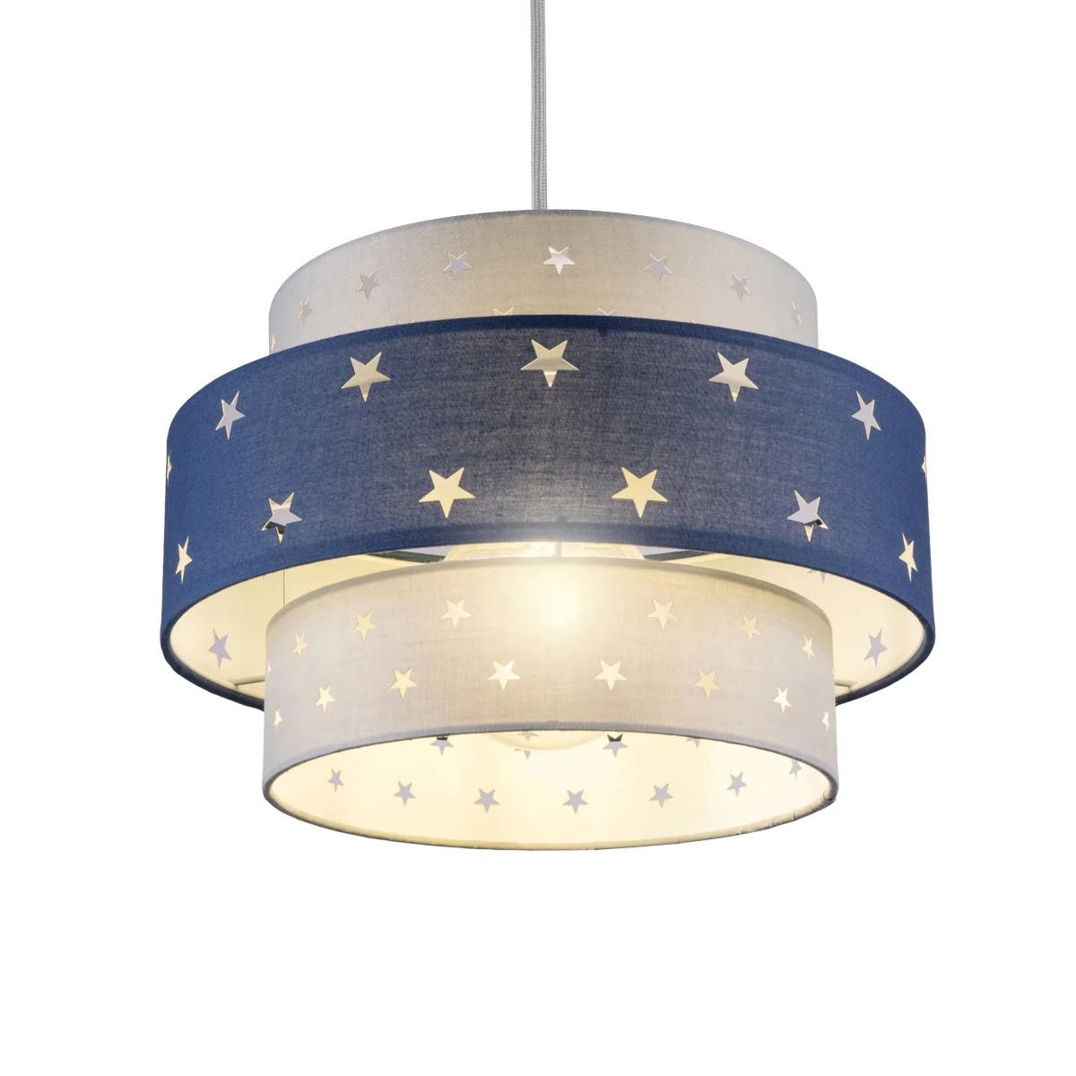 LAMPENSCHIRM STARLIGHT Grau & Marineblau Star Zweistöckig Easy Fit - Dunkelblau, Textil (30/30/19cm) - CGC Europe