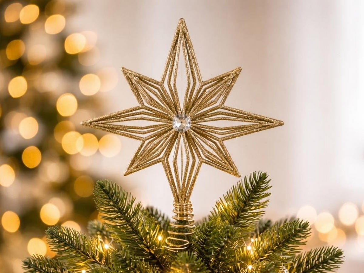 WEIHNACHTSBAUMSPITZE Stern champagner, Kunststoff, 20 cm - Champagner/Goldfarben, Kunststoff/Metall (20cm) - LAALU
