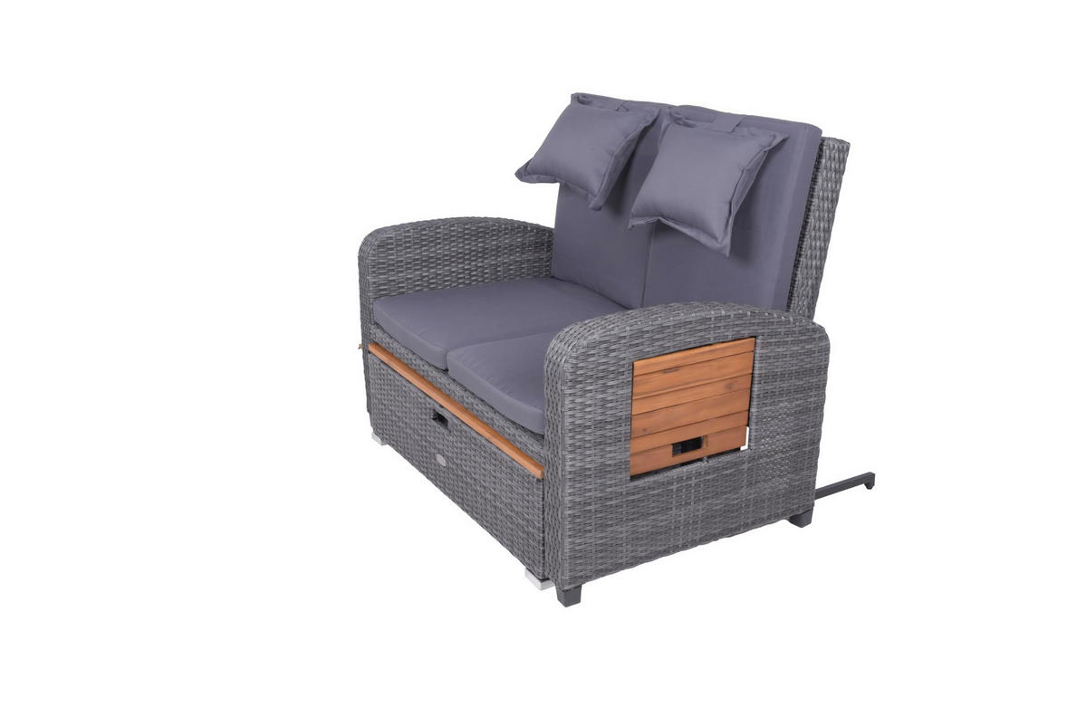 GARTENSOFA Olivia Gartenliege - Anthrazit, Holz (116/95/73cm) - DELUKE