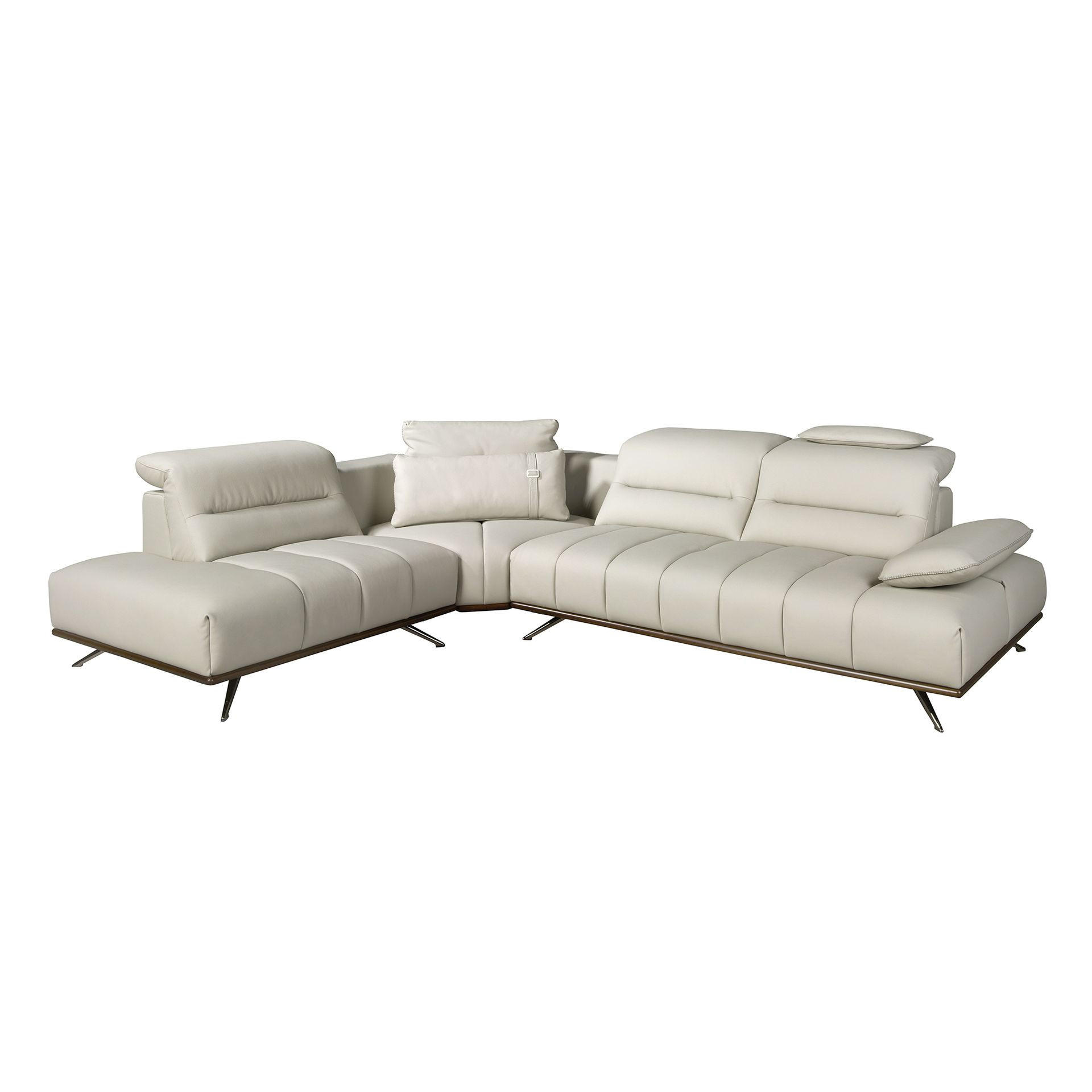 ECKSOFA Linksseitiges Ecksofa aus hellgrauem Leder 310/235/102 cm - Chromfarben/Hellgrau, Leder/Metall (310/235cm) - ANGEL CERDA