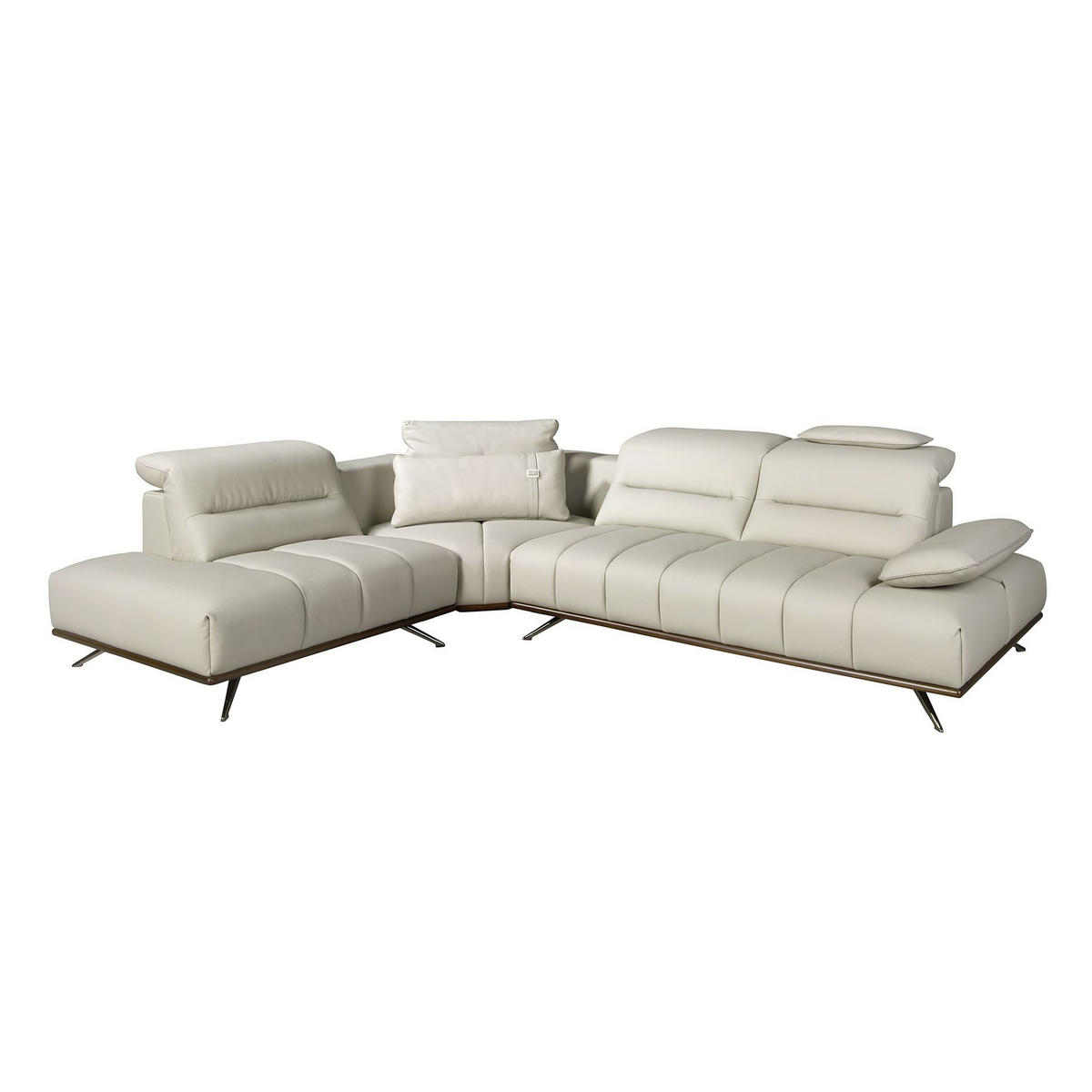 ECKSOFA Linksseitiges Ecksofa aus hellgrauem Leder 310/235/102 cm - Chromfarben/Hellgrau, Leder/Metall (310/235cm) - ANGEL CERDA