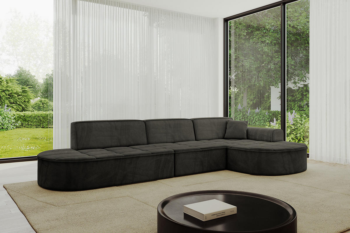 ECKSOFA Ottomane Rechts TARO-L2 - 328x171x79,5 cm Schwarz - Schwarz, Holzwerkstoff/Textil (328/171cm) - ALTDECOR