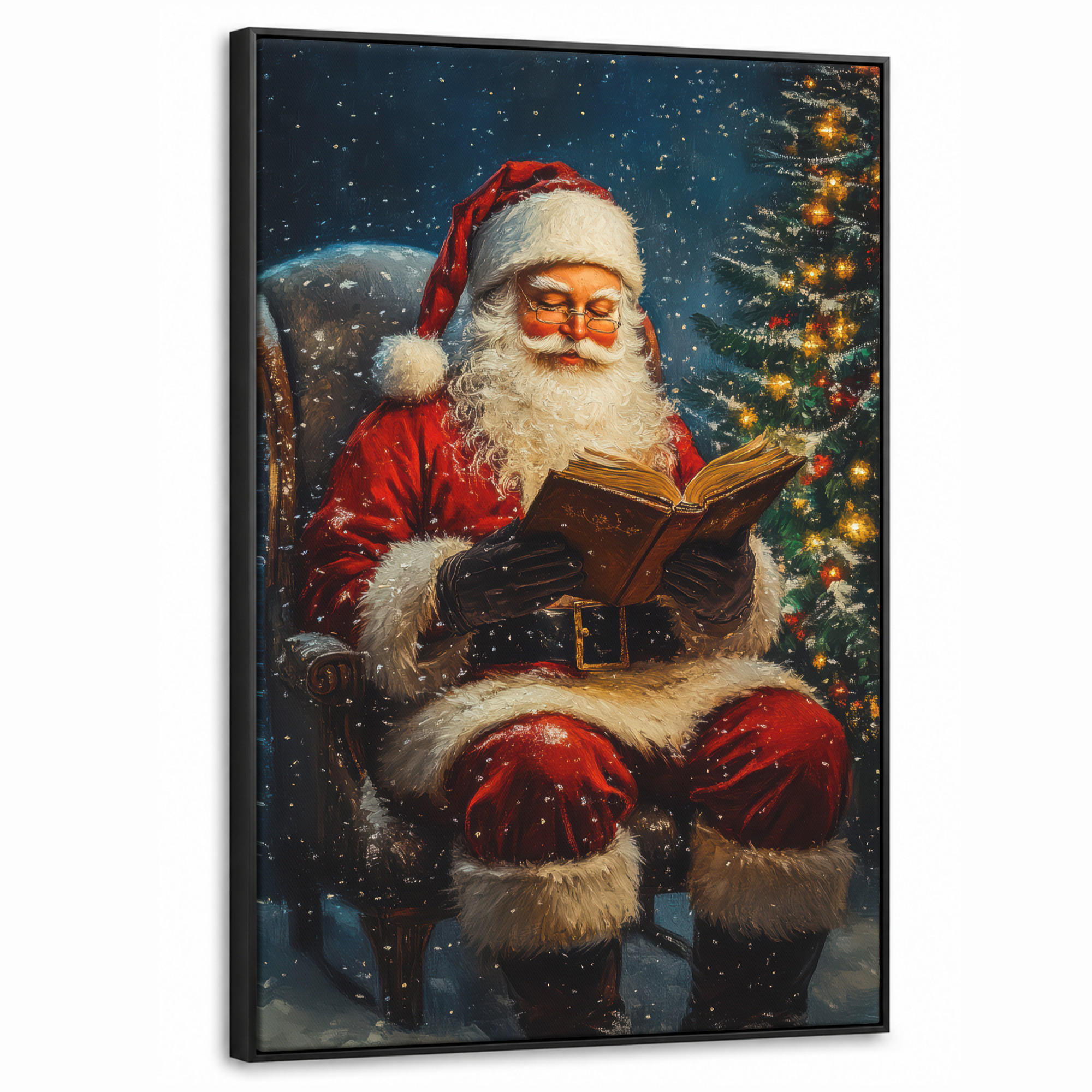 LEINWAND Bilder mit Rahmen - Weihnachtsmann - Weihnachten - Winter - Weihnachtsbaum - 60x90 - Bordeaux, Textil (60/90cm) - MuchoWow