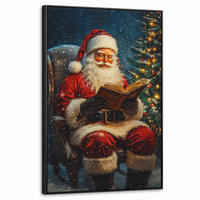 LEINWAND Bilder mit Rahmen - Weihnachtsmann - Weihnachten - Winter - Weihnachtsbaum - 60x90 - Bordeaux, Textil (60/90cm) - MuchoWow