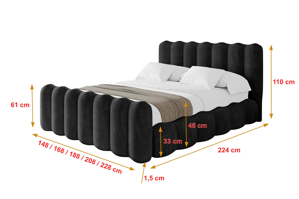 POLSTERBETT mit Bettkasten, Fußteil und Lattenrost, Boxbett ohne Matratze - SORA-Z 180x200 Schwarz - Schwarz, Holzwerkstoff/Textil (180/200cm) - ALTDECOR