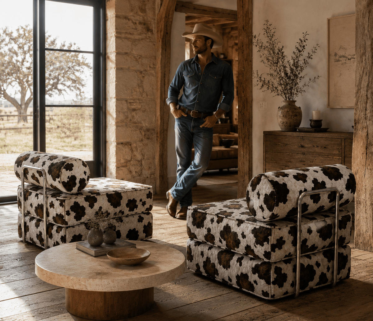 SCHLAFSESSEL ausklappbar, modularer Loungesessel mit Rückenrolle, Kuhmuster Braun-Creme - Braun, Textil (80/60/95cm) - SURB