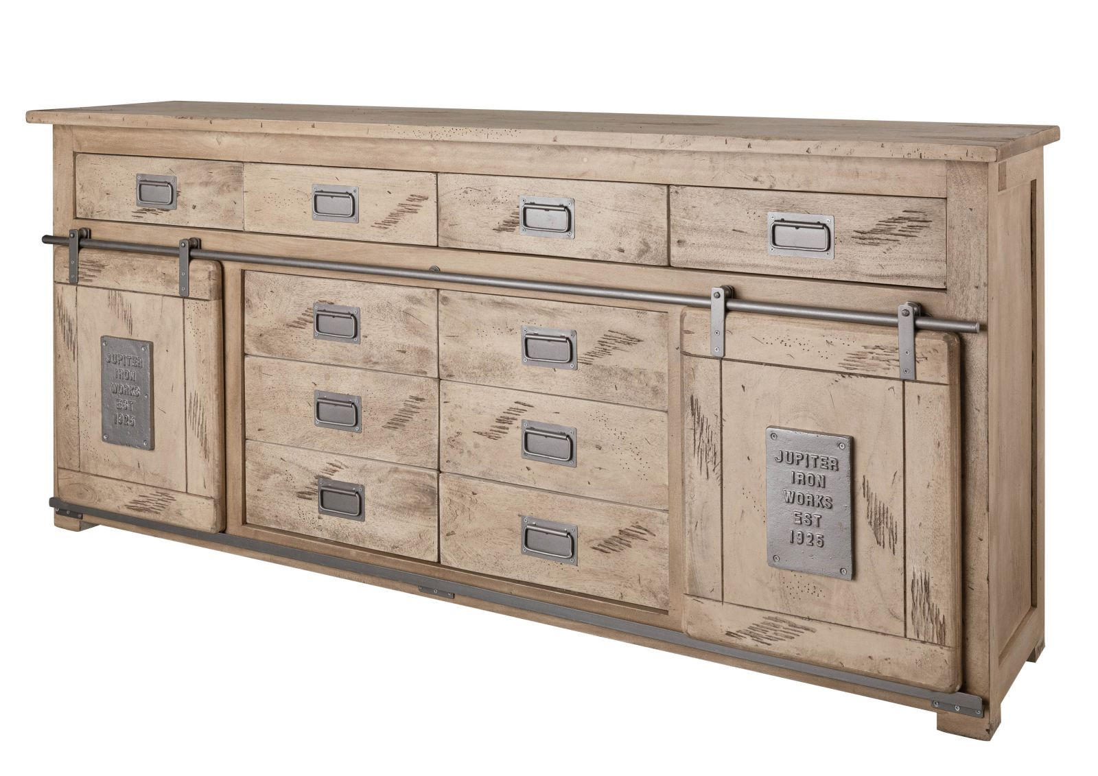 SIDEBOARD Mango 200x45x90 whitewash lackiert RAILWAY #322 - Beige, Holz (200/90/45cm) - Massivmoebel24