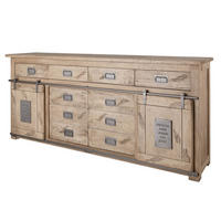 SIDEBOARD Mango 200x45x90 whitewash lackiert RAILWAY #322 - Beige, Holz (200/90/45cm) - Massivmoebel24