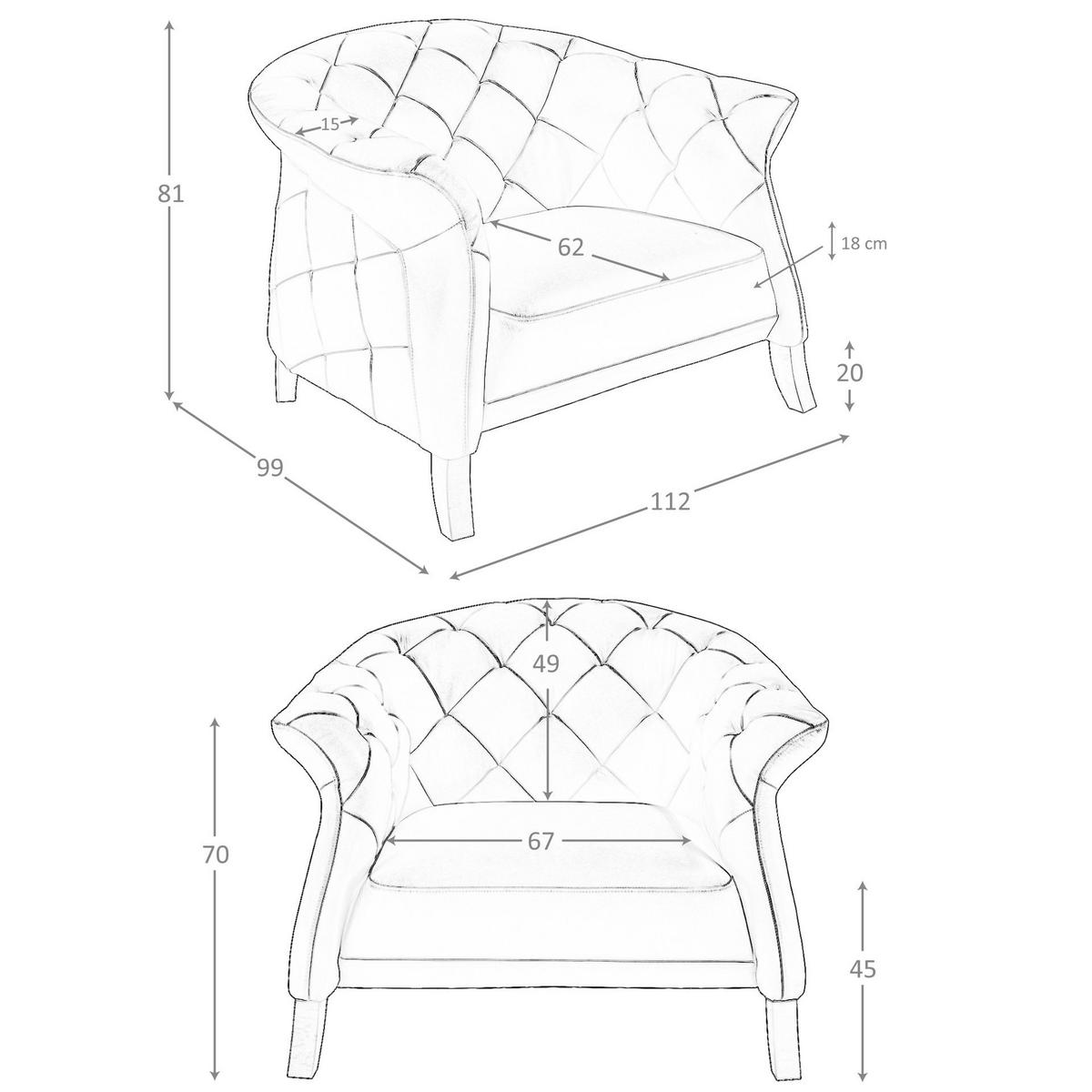 CHESTERFIELD-SESSEL Grauer Ledersessel 112/99/81 cm - Grau/Honig, Leder (112/81/99cm) - ANGEL CERDA