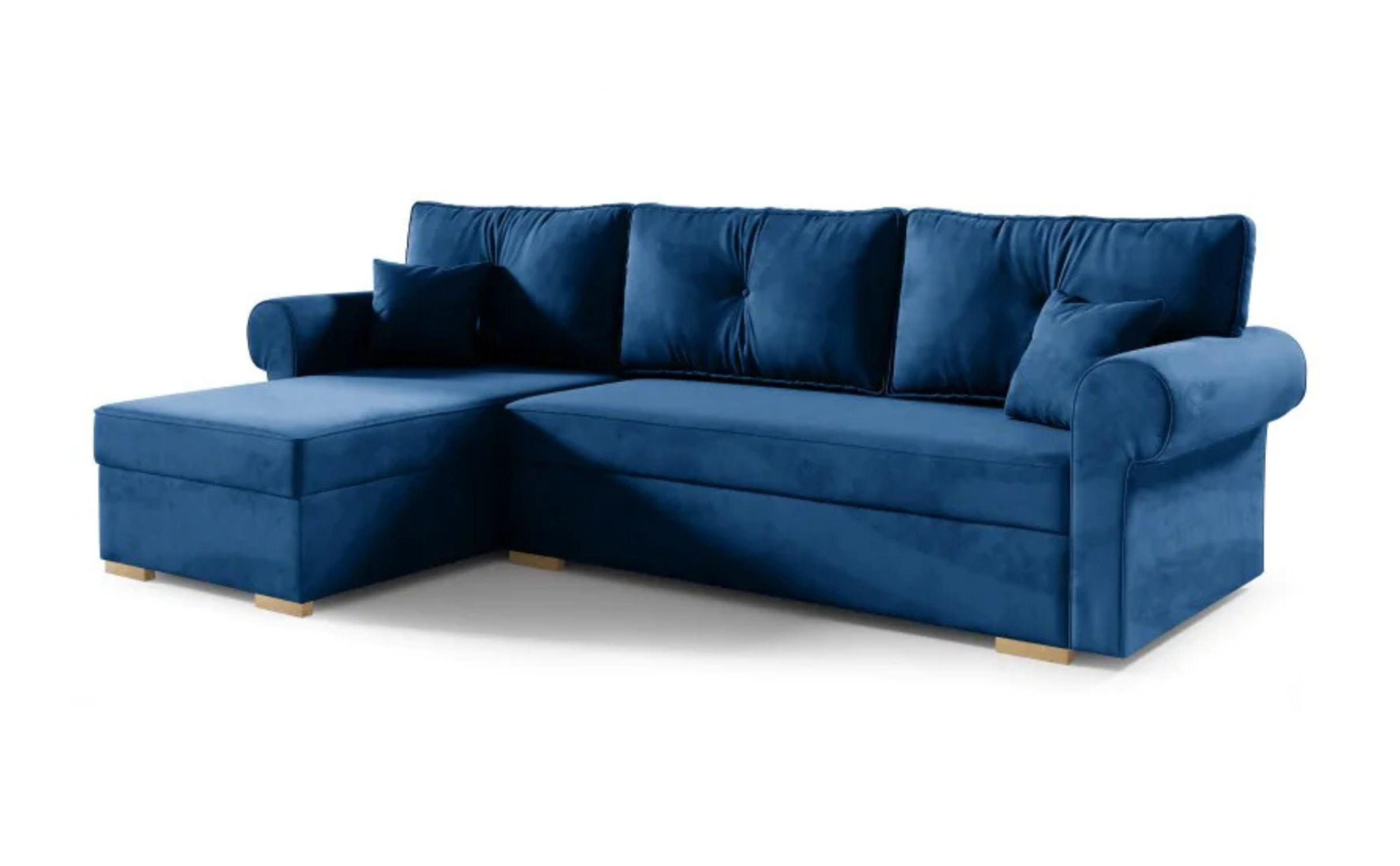 ECKSOFA LION, L-Form mit Schlaffunktion und Bettkasten, Blau, Veloursstoff, links - Blau, Textil (238/85cm) - Sepro Meble